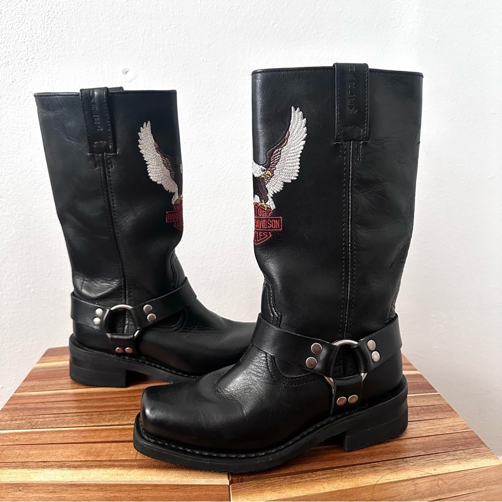 Harley-Davidson Black Moto Eagle Embroidered Boots